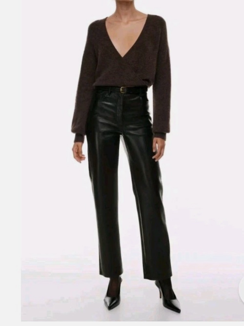 Aritzia - Wilbur the Melina High-Waist Black-Leather Straight Pants
